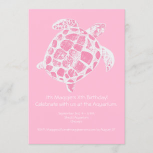 Pastel Pink Zee Turtle Birthday Party Kaart