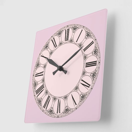 Pastel Pinks Fancy Romeins Numeriek Gezicht Vierkante Klok (Hoek)