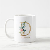 Pastel pioen bloem letter D goudfolie monogram Koffiemok (Links)