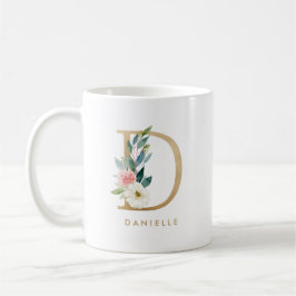 Pastel pioen bloem letter D goudfolie monogram Koffiemok