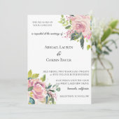 Pastel Pioen Waterverf bruiloft uitnodiging (Staand voorkant)