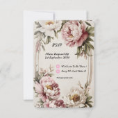 Pastel pioenrand  RSVP kaartje (Voorkant)