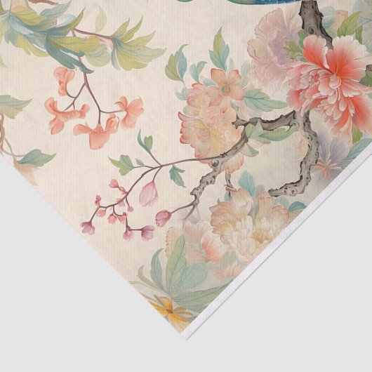 Pastel Pioenrozen en Charming Bird Tissuepapier (Detail)