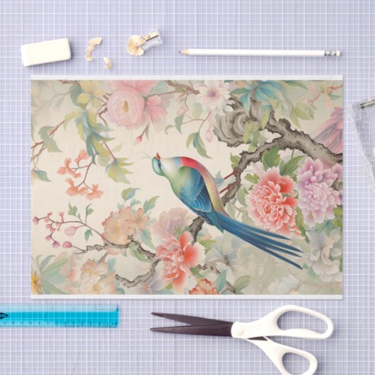 Pastel Pioenrozen en Charming Bird Tissuepapier (Craft)