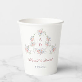 Pastel Pioenrozen Frame Trouw Monogrammen Papieren Bekers