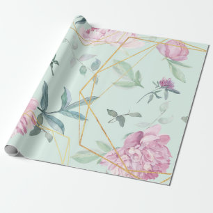 Pastel Pioenrozen Geometrisch Bloem Bruiloft Cadeaupapier