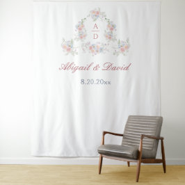 Pastel Pioenschappen Lijst Huwelijk Monogrammen Ac Wandkleed