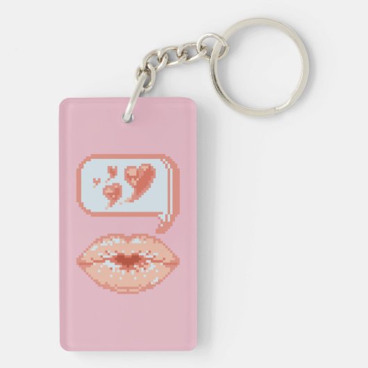 Pastel Pixel Kissy Lips - Herfst Acryl Sleutelhang Sleutelhanger (achterkant)