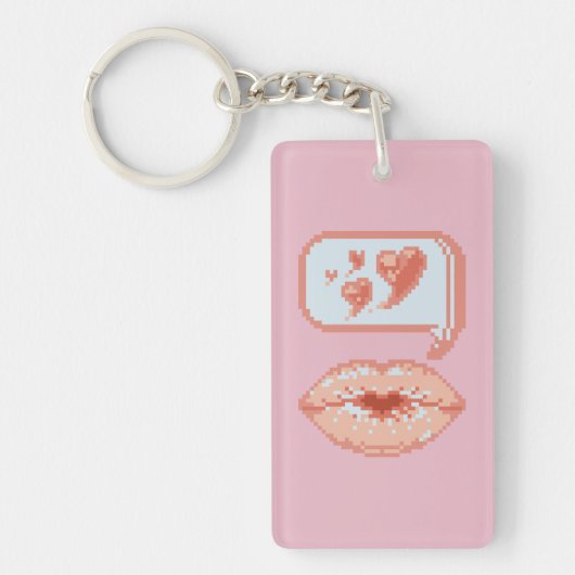 Pastel Pixel Kissy Lips - Herfst Acryl Sleutelhang Sleutelhanger (Voorkant)