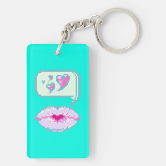 Pastel Pixel Kissy Lips - Spring Acryl Sleutelhang Sleutelhanger (achterkant)