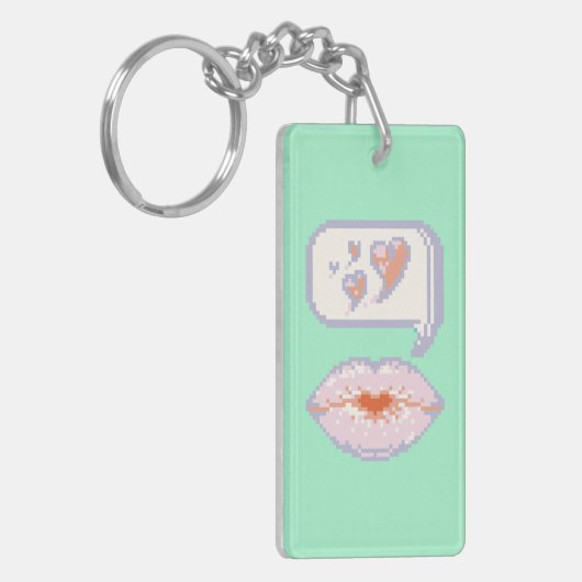 Pastel Pixel Kissy Lips - Winter Acryl Sleutelhang Sleutelhanger (Voorkant Links)
