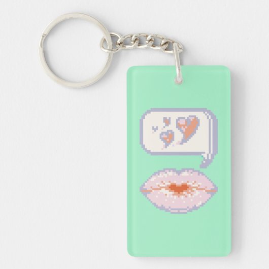 Pastel Pixel Kissy Lips - Winter Acryl Sleutelhang Sleutelhanger (Voorkant)