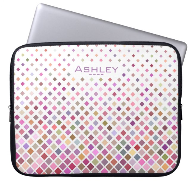 Pastel Pixels Cool Geometric Pattern Gepersonalise Laptop Sleeve (Voorkant)