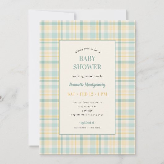 Pastel Plaid Baby Shower Invitation Kaart (Voorkant)