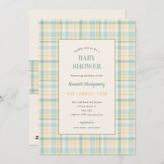 Pastel Plaid Baby Shower Invitation Kaart (Voorkant / Achterkant)