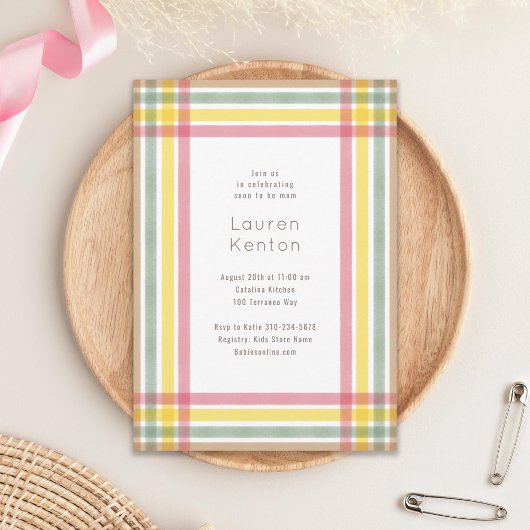 Pastel Plaid Baby shower Kaart