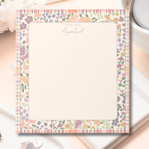 Pastel Plaid Bloemen Notitieblok met Personalisati