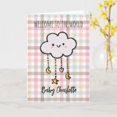 Pastel Plaid Cloud Welkom Baby Meisje Kaart (Gele Bloem)