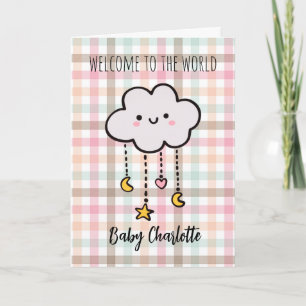 Pastel Plaid Cloud Welkom Baby Meisje Kaart