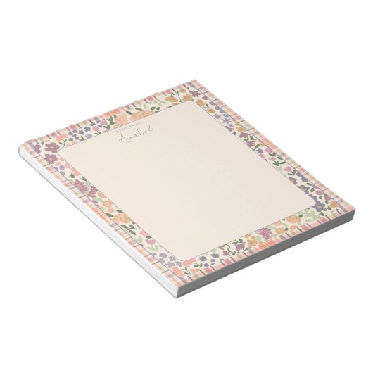 Pastel Plaid Floral Notepad with Personalization Notitieblok (Schuin)