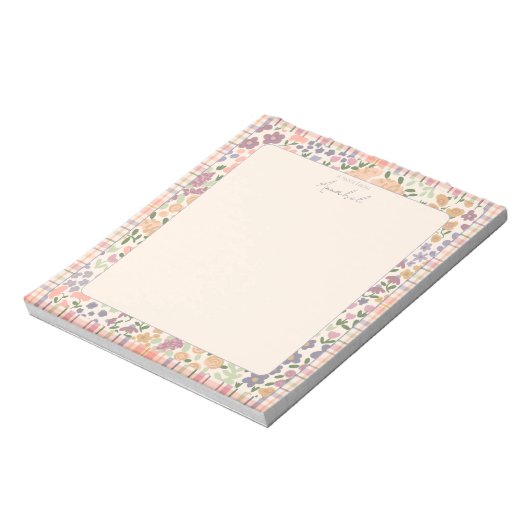 Pastel Plaid Floral Notepad with Personalization Notitieblok (Linkerzijde)