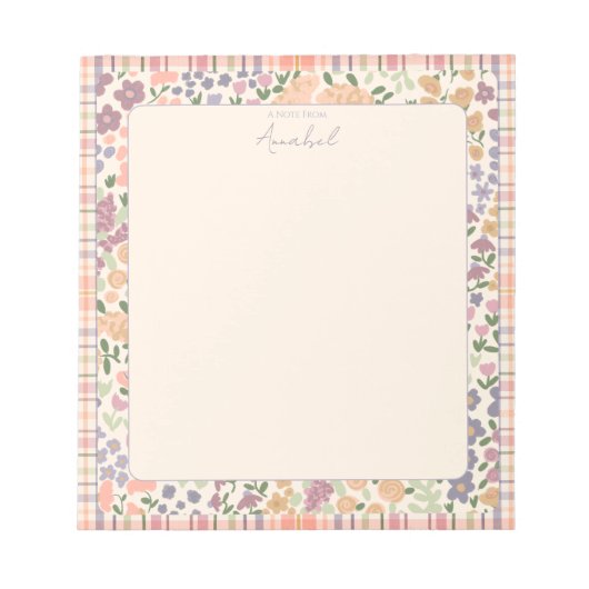 Pastel Plaid Floral Notepad with Personalization Notitieblok (Voorkant)