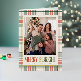 Pastel Plaid Frame Prettig Kerst Foto Folie Feestdagenkaart