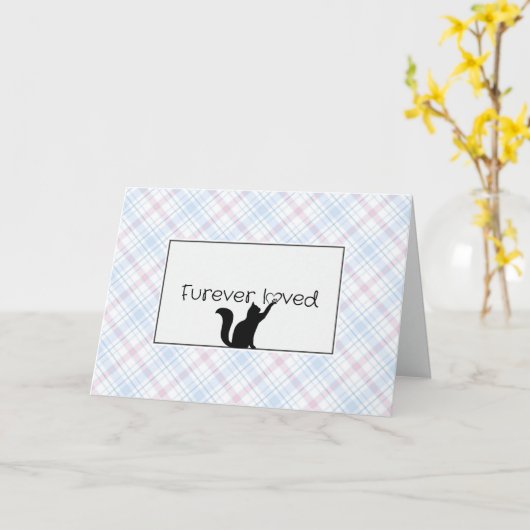 Pastel Plaid Kat Pet Loss Sympathie Kaart (Gele Bloem)