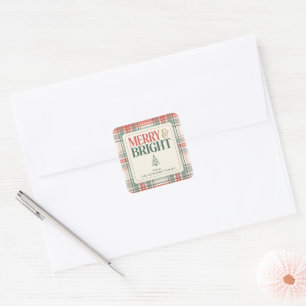 Pastel Plaid Merry and Bright Vierkante Sticker