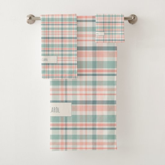 Pastel Plaid met naam Bad Handdoek (Insitu)