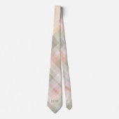 Pastel Plaid Monogram Initialen Peach Beige Sage Stropdas (Voorkant)
