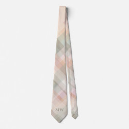 Pastel Plaid Monogram Initialen Peach Beige Sage Stropdas