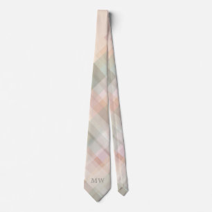 Pastel Plaid Monogram Initialen Peach Beige Sage Stropdas