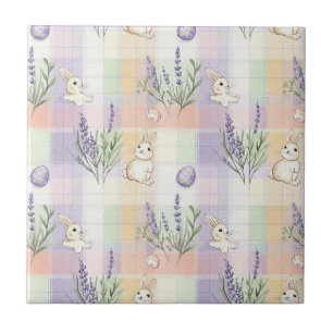 Pastel Plaid Paas Konijn Patroon Tegeltje