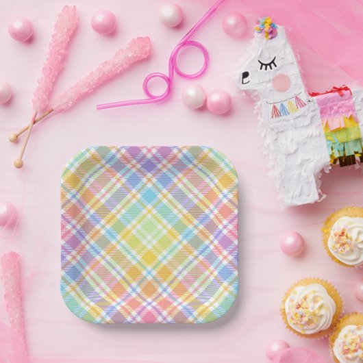 Pastel Plaid Papieren Bordje (Feest)