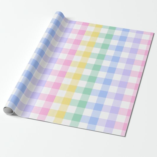 Pastel Plaid Rainbow Retro Gingham Cadeaupapier (Uitgerold)