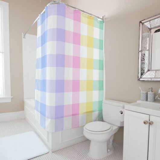 Pastel Plaid Rainbow Retro Gingham Douchegordijn (In situ)