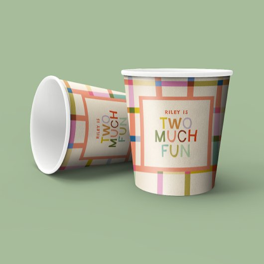 Pastel Plaid "Twee veel plezier" 2e verjaardag Cus Papieren Bekers