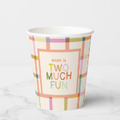 Pastel Plaid "Twee veel plezier" 2e verjaardag Cus Papieren Bekers (Achterkant)