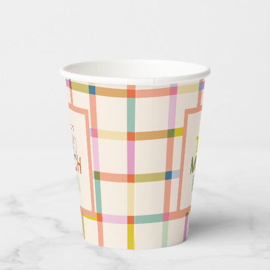 Pastel Plaid "Twee veel plezier" 2e verjaardag Cus Papieren Bekers (Rechts)