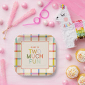 Pastel Plaid "Twee veel plezier" 2e verjaardag Cus Papieren Bordje (Feest)