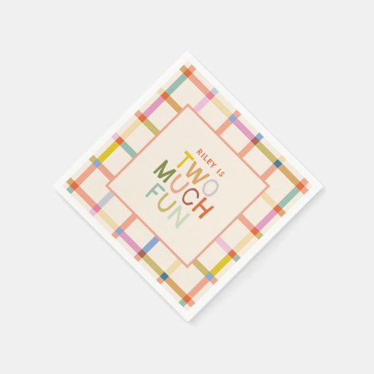 Pastel Plaid "Twee veel plezier" 2e verjaardag Cus Servet (Hoek)