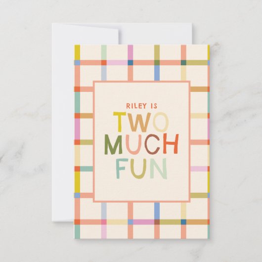 Pastel Plaid "Twee veel plezier" 2e verjaardag dan Bedankkaart (Voorkant)