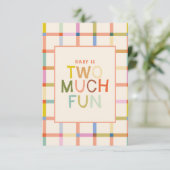 Pastel Plaid "Twee veel plezier" 2e verjaardag dan Bedankkaart (Staand voorkant)