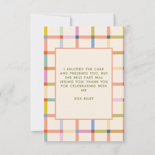 Pastel Plaid "Twee veel plezier" 2e verjaardag dan Bedankkaart (Achterkant)