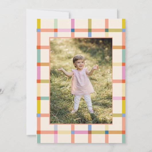 Pastel Plaid "Twee veel plezier" 2e verjaardag fot Kaart (Achterkant)