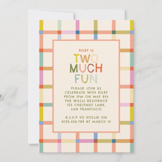 Pastel Plaid "Twee veel plezier" 2e verjaardag Kaart (Voorkant)