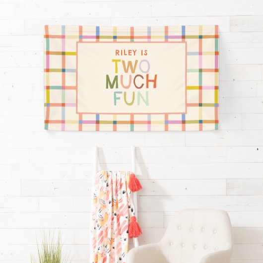 Pastel Plaid "Twee veel plezier" 2e verjaardag Spandoek (Insitu)