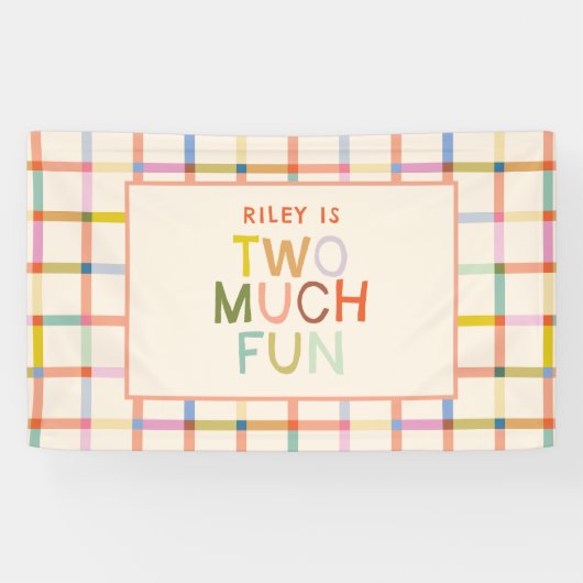 Pastel Plaid "Twee veel plezier" 2e verjaardag Spandoek (Horizontaal)