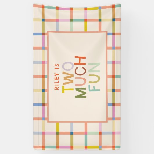 Pastel Plaid "Twee veel plezier" 2e verjaardag Spandoek (Verticaal)